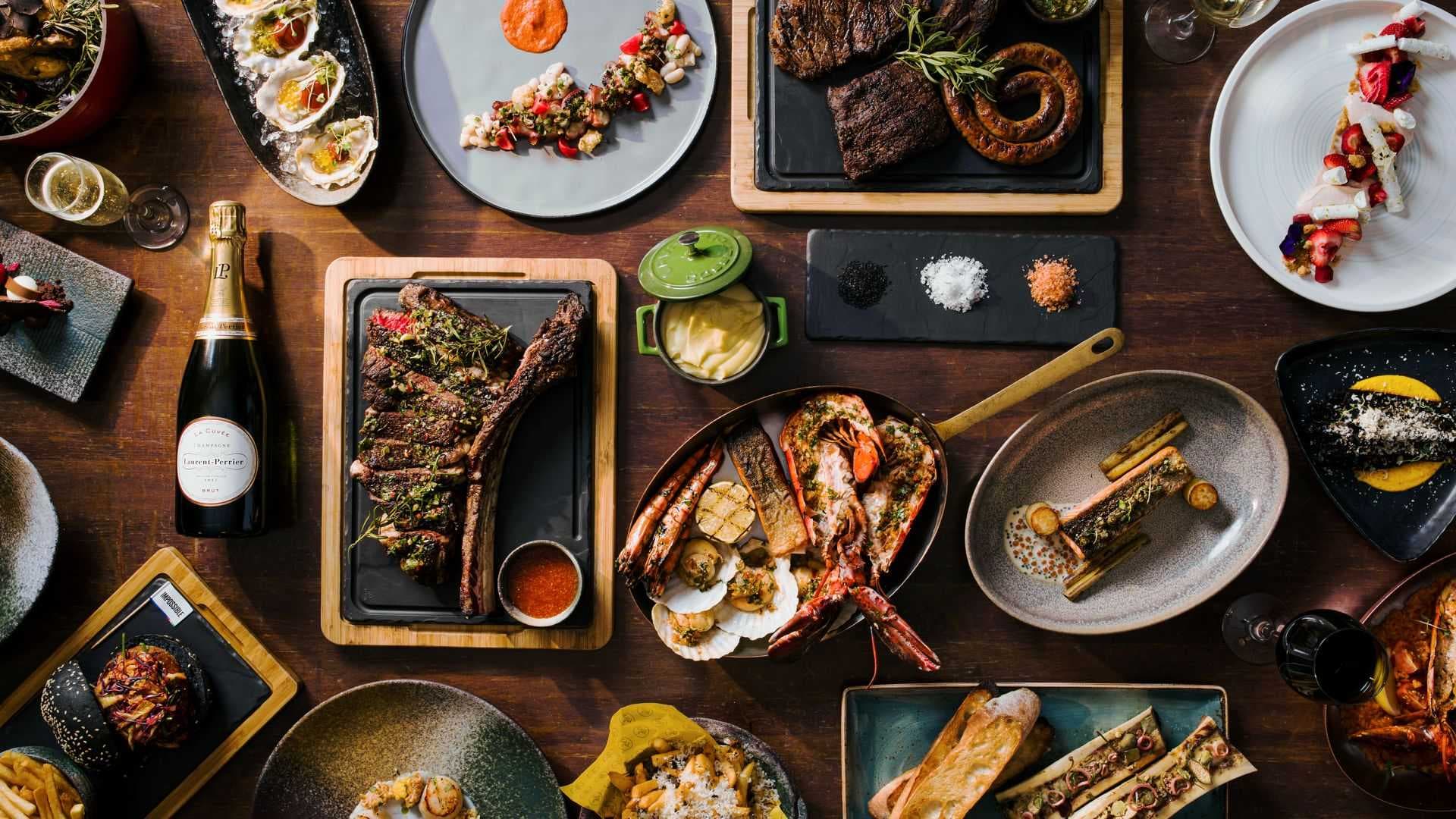 Steak served on a rustic table